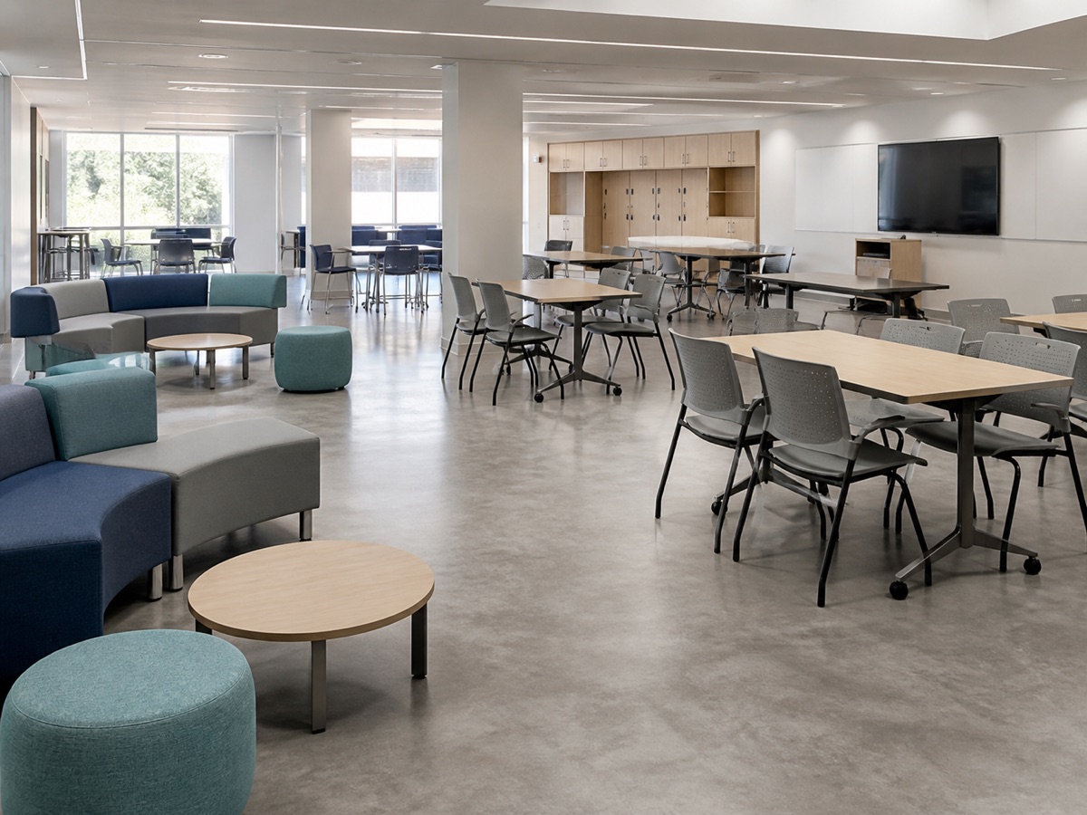 Espacio institucional multiusos con mobiliario